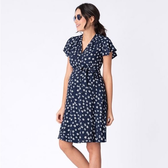 Seraphine Navy Floral Wrap Maternity Dress Size 8 - Picture 3 of 11